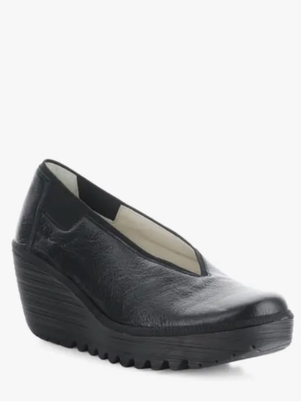 Fly London 9 Yoza Leather Wedge Slip-On Shoes Designer Chunky Artsy British